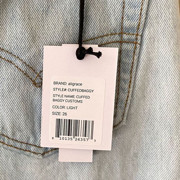 NWT Aligrace Levis jeans Cuffed Baggy Customs blue Light Wash Revolve $398 26 - Picture 8 of 13